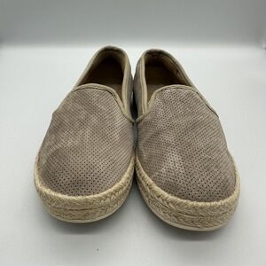Clarks Soft Cushion Shoes Womens Size 7.5 Beige Suede Slip On Espadrille Flats